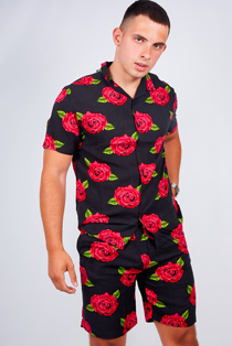 mens black shirt with red roses