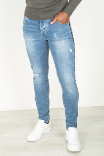 Mens Basic Blue Distressed Ripped Denim Jeans Justyouroutfit