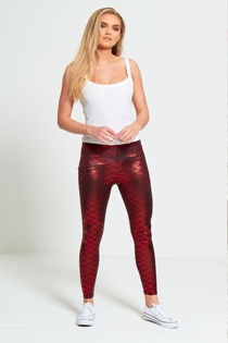 red shiny tights