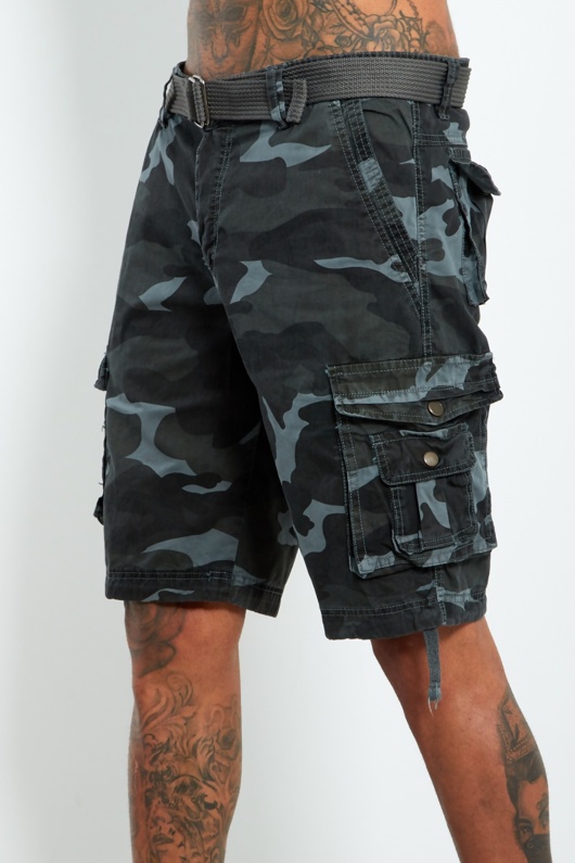 Mens Blue Camo Belted Cargo Shorts