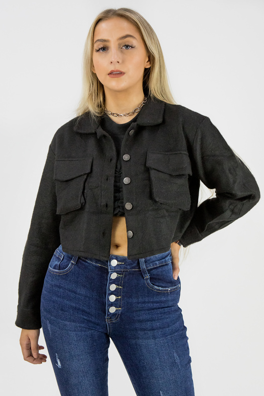 black cropped shacket
