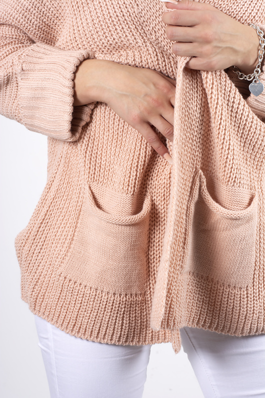 Pink knitted pocket detail cardigan