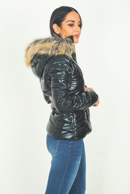 black jacket with fur on the hood