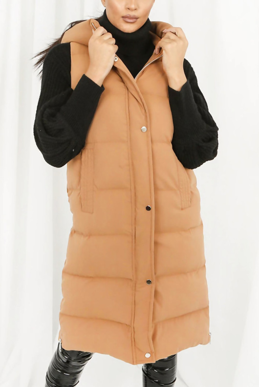 camel longline puffer coat