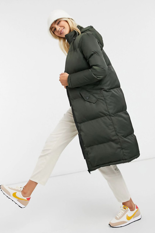 khaki longline puffer jacket