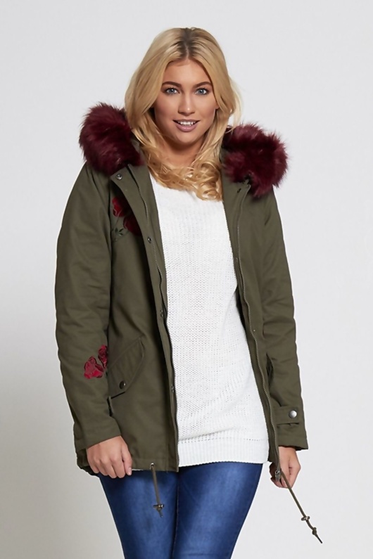 Khaki Oversized Hood Coloured Wine Fur Parka Jacket Coat JYO
