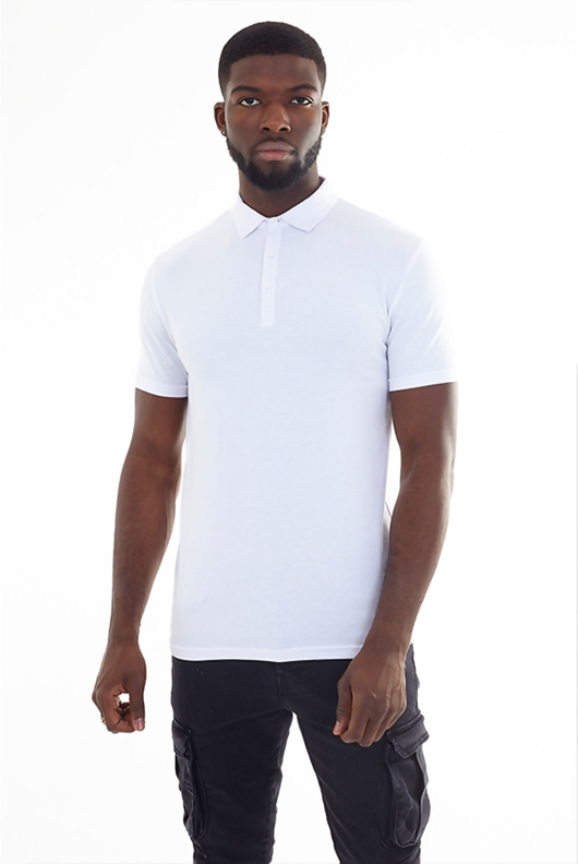 white muscle fit polo