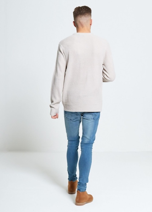 Mens Beige Fine Knit Jumper justyouroutfit