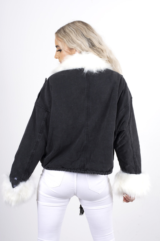 denim jacket black with fur