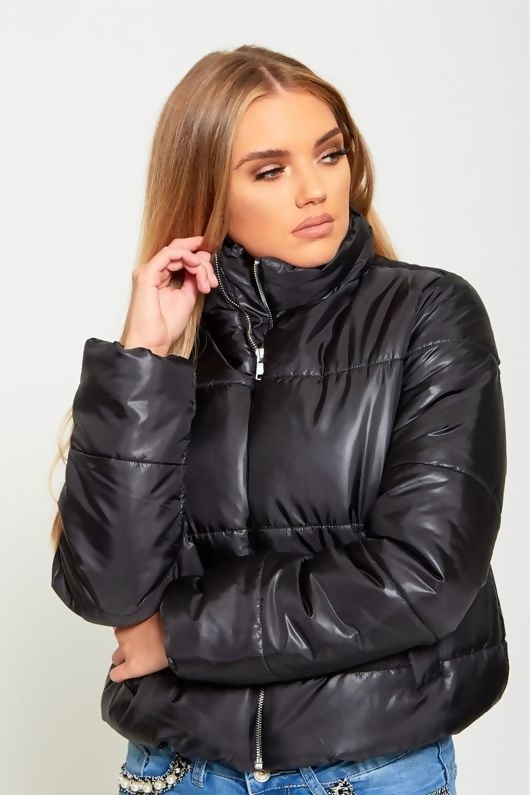 black cropped puffer jacket