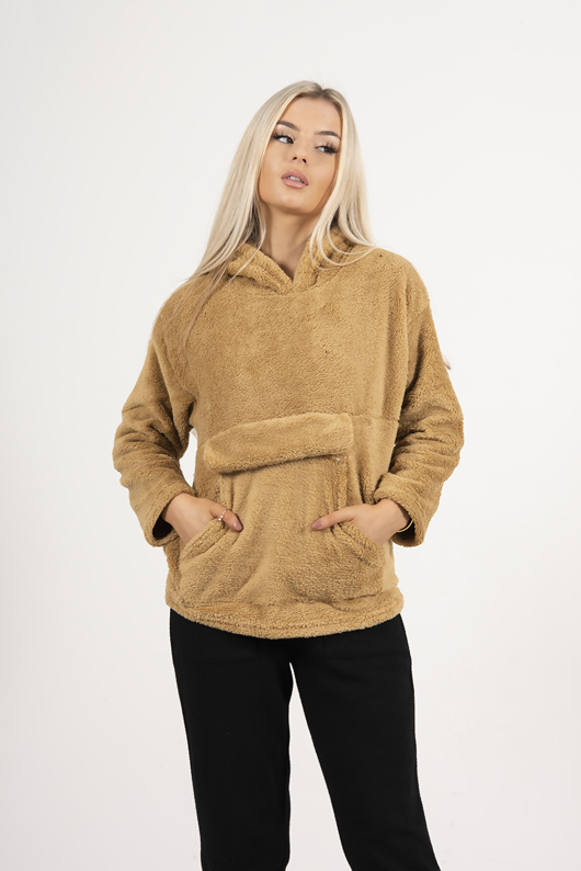 Camel teddy hoodie Clearance