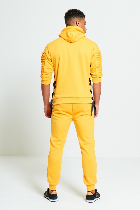 Mens Yellow 3/4 Sleeve Ribbed Detail Tracksuit justyouroutfit
