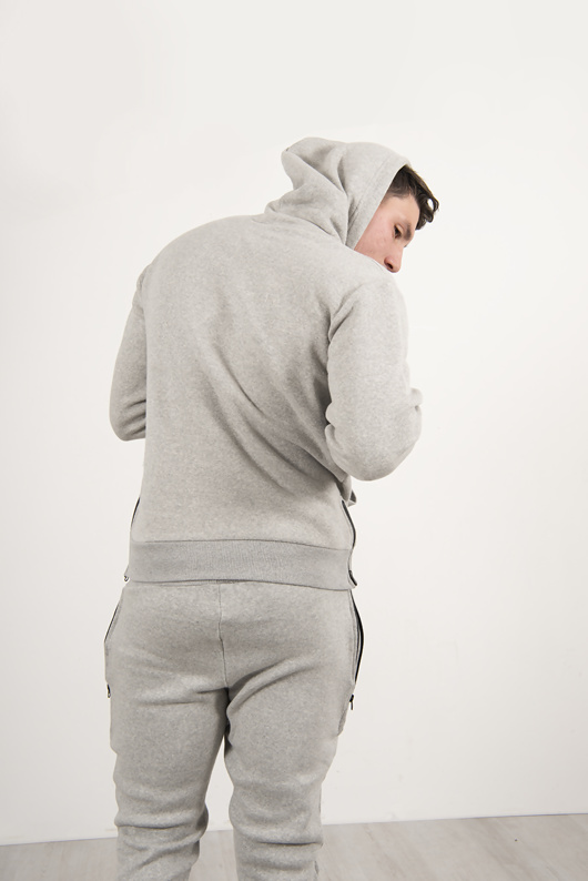 Mens Grey Side Zip Detail Hooded Tracksuit justyouroutfit