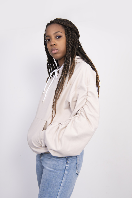 Stone Ruched Balloon Sleeve Hoodie | justyouroutfit