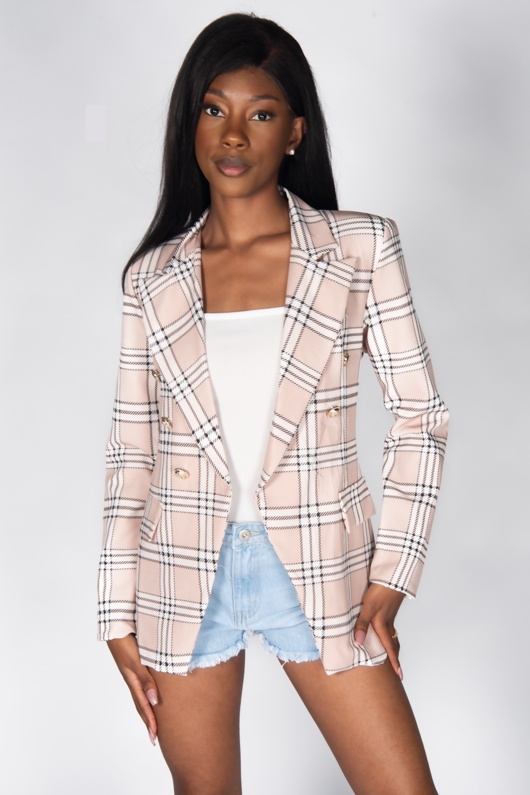 beige check blazer