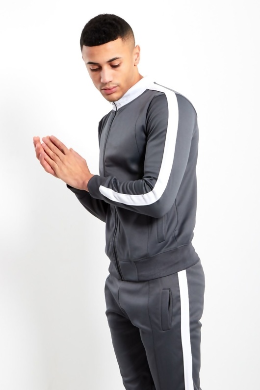 Mens Grey Zip Through Contrast Collar Tracksuit | justyouroutfit