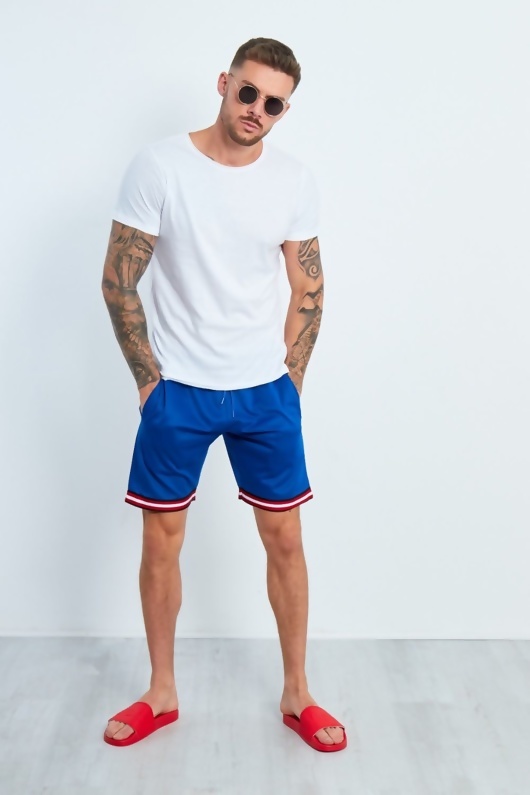Mens Royal Blue Contrasting Hem Shorts justyouroutfit