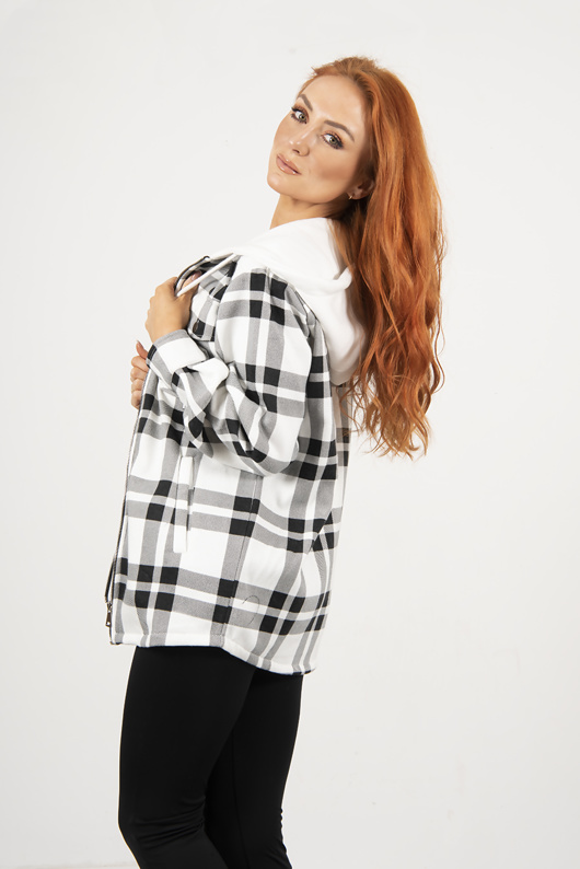 Black And White Check Hooded Shacket Jacket justyouroutfit