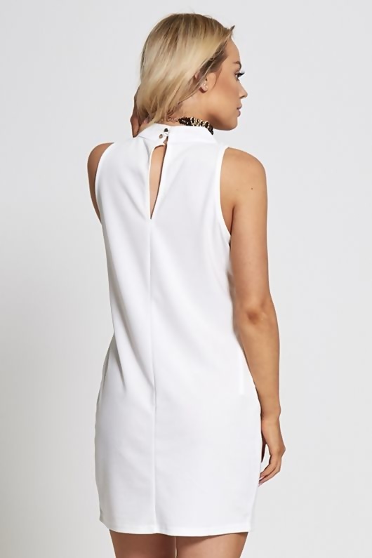 White High Neck Choker Necklace Mini Dress