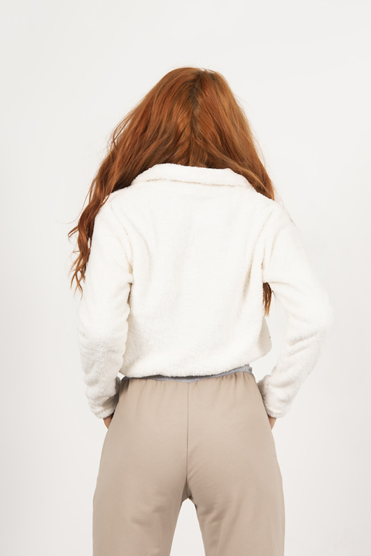 Cream Half Zip Teddy Jumper justyouroutfit